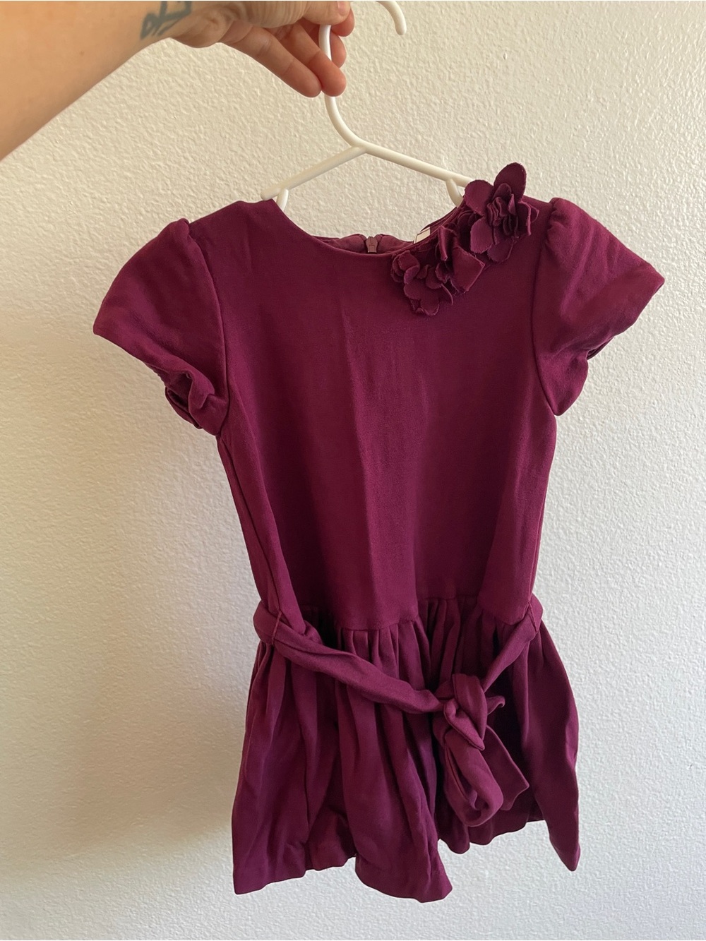 Mayoral Plum Short Sleeve Dress with Waist Tie